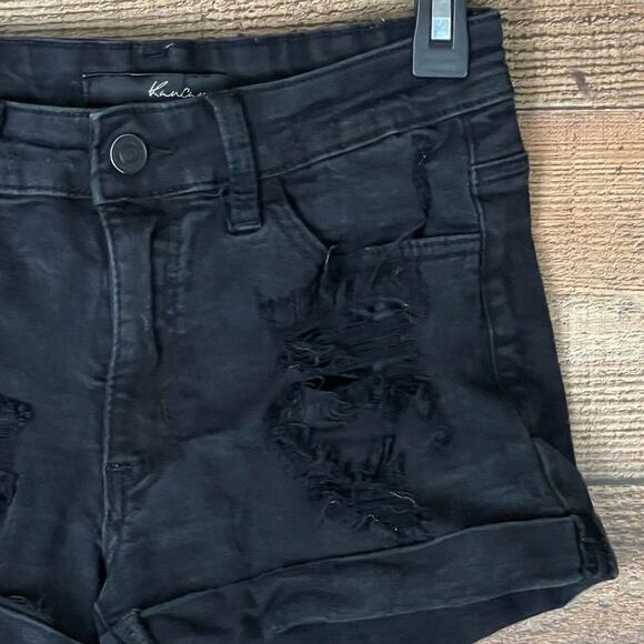 Kancan Destroyed Jean Shorts Cuffed Hem Black Denim Size 5 26 - Picture 2 of 11